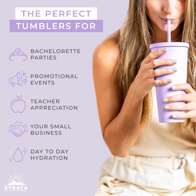 STRATA CUPS Classic Tumblers with Lids and Straws (8 pack) - 22oz Matte Pastel Colored Acrylic Tumblers with Lids and Straws, Double Wall Tumbler Bulk, Reusable Cup with Straw Cleaner (Assorted) - Image 5